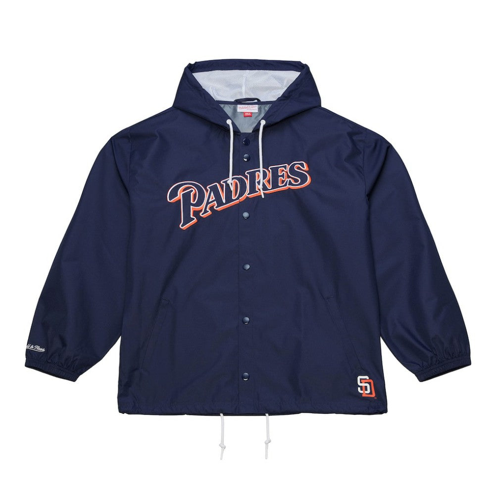 San Diego Padres Full-Snap Hooded Coaches Jacket - Navy | Mitchell & Ness