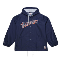 San Diego Padres Full-Snap Hooded Coaches Jacket - Navy | Mitchell & Ness