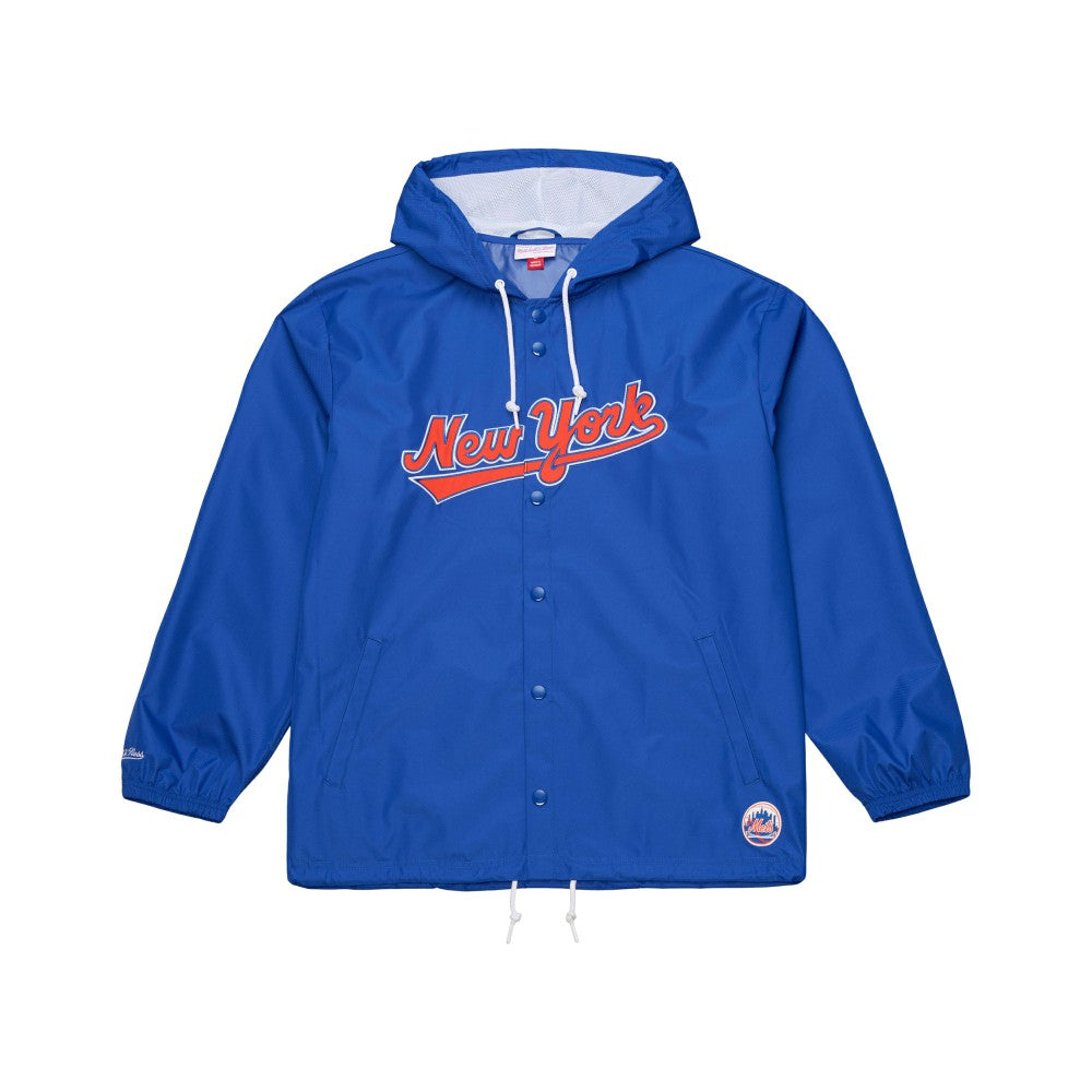 New York Mets Full-Snap Hooded Coaches Jacket - Royal | Mitchell & Ness