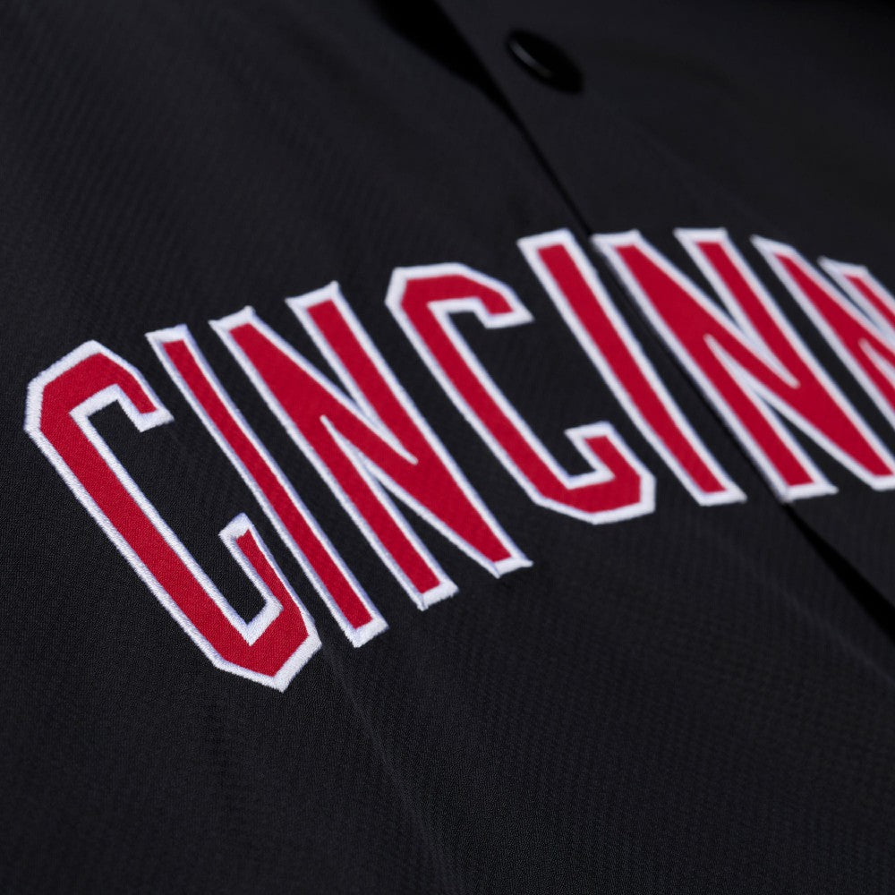 Cincinnati Reds Full-Snap Hooded Coaches Jacket - Black | Mitchell & Ness