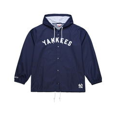 New York Yankees Full-Snap Hooded Coaches Jacket - Navy | Mitchell & Ness