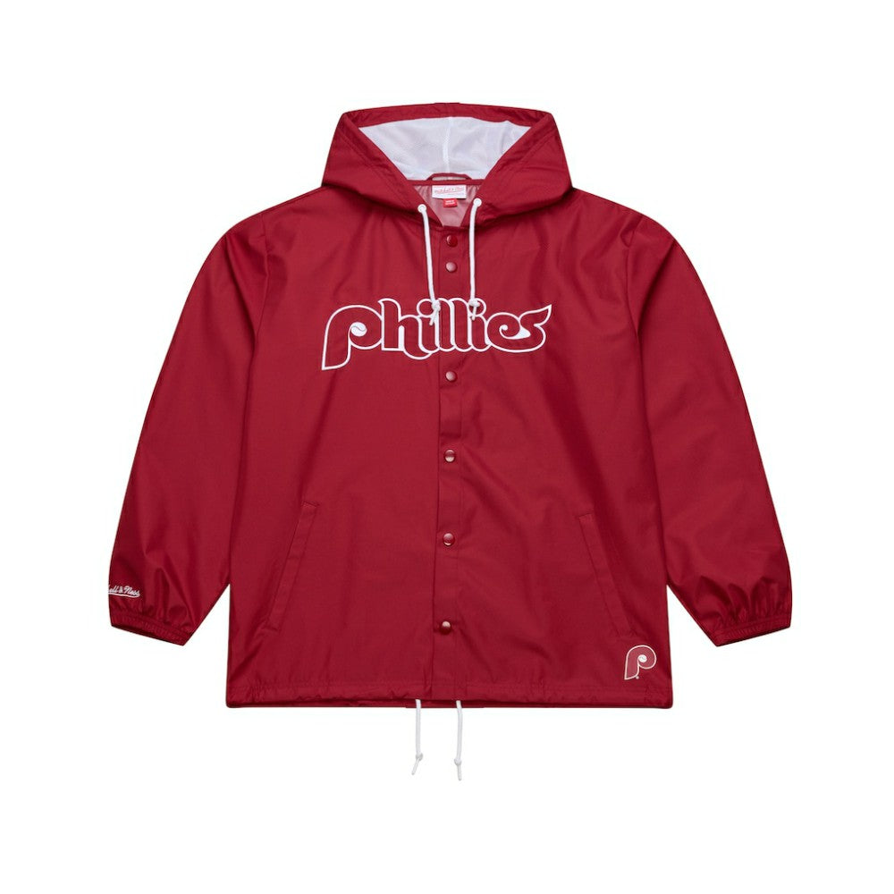Philadelphia Phillies Full-Snap Hooded Coaches Jacket - Red | Mitchell & Ness