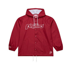 Philadelphia Phillies Full-Snap Hooded Coaches Jacket - Red | Mitchell & Ness