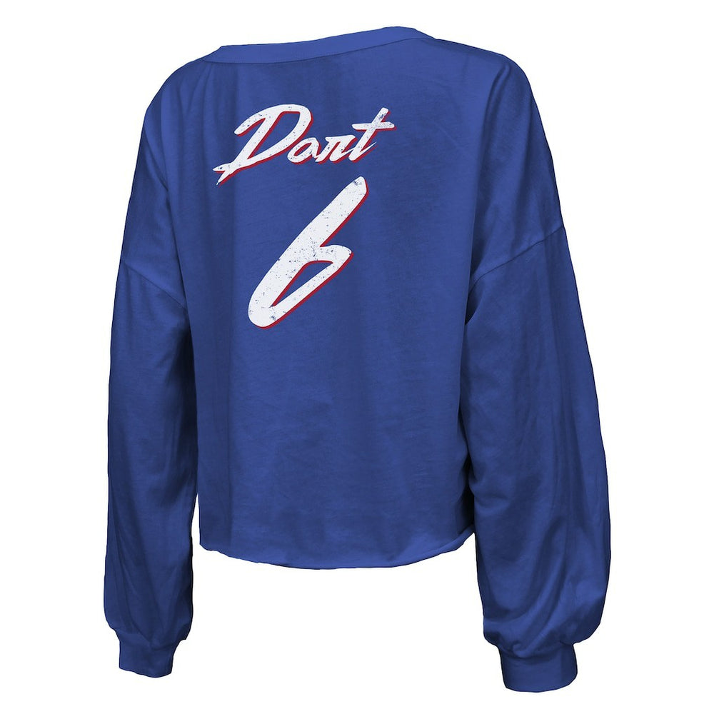 NFL New York Giants Jaxson Dart  Majestic Threads Women's Script Name & Number Long Sleeve T-Shirt