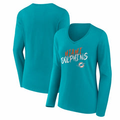 NFL Miami Dolphins Women's Hustle Long Sleeve V-Neck T-Shirt
