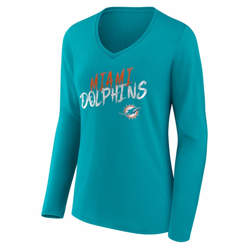NFL Miami Dolphins Women's Hustle Long Sleeve V-Neck T-Shirt