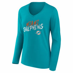 NFL Miami Dolphins Women's Hustle Long Sleeve V-Neck T-Shirt