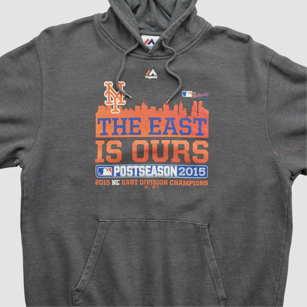 New York Mets Majestic 2015 Hooded Pullover Sweatshirt - Dark Heather Gray Vintage