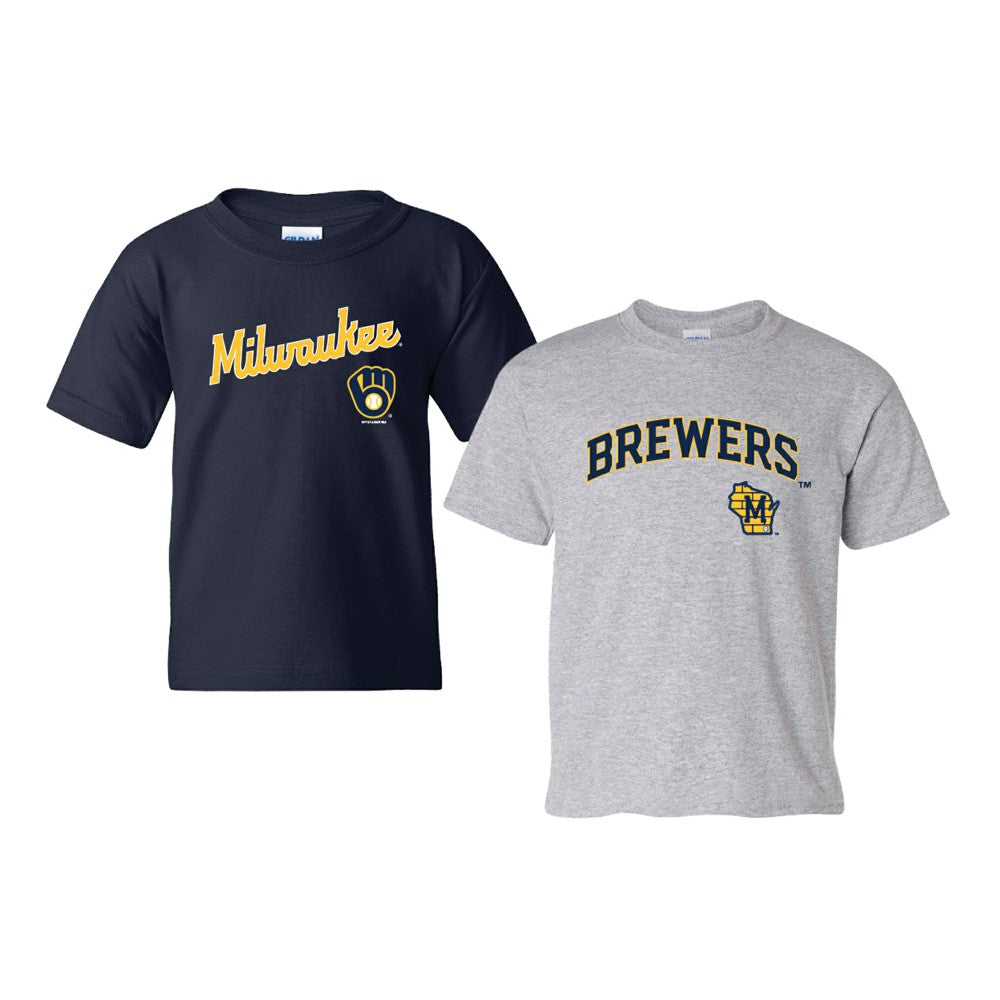 Milwaukee Brewers Soft as a Grape Youth 2-Pack Logo T-Shirt Set - Navy/Gray