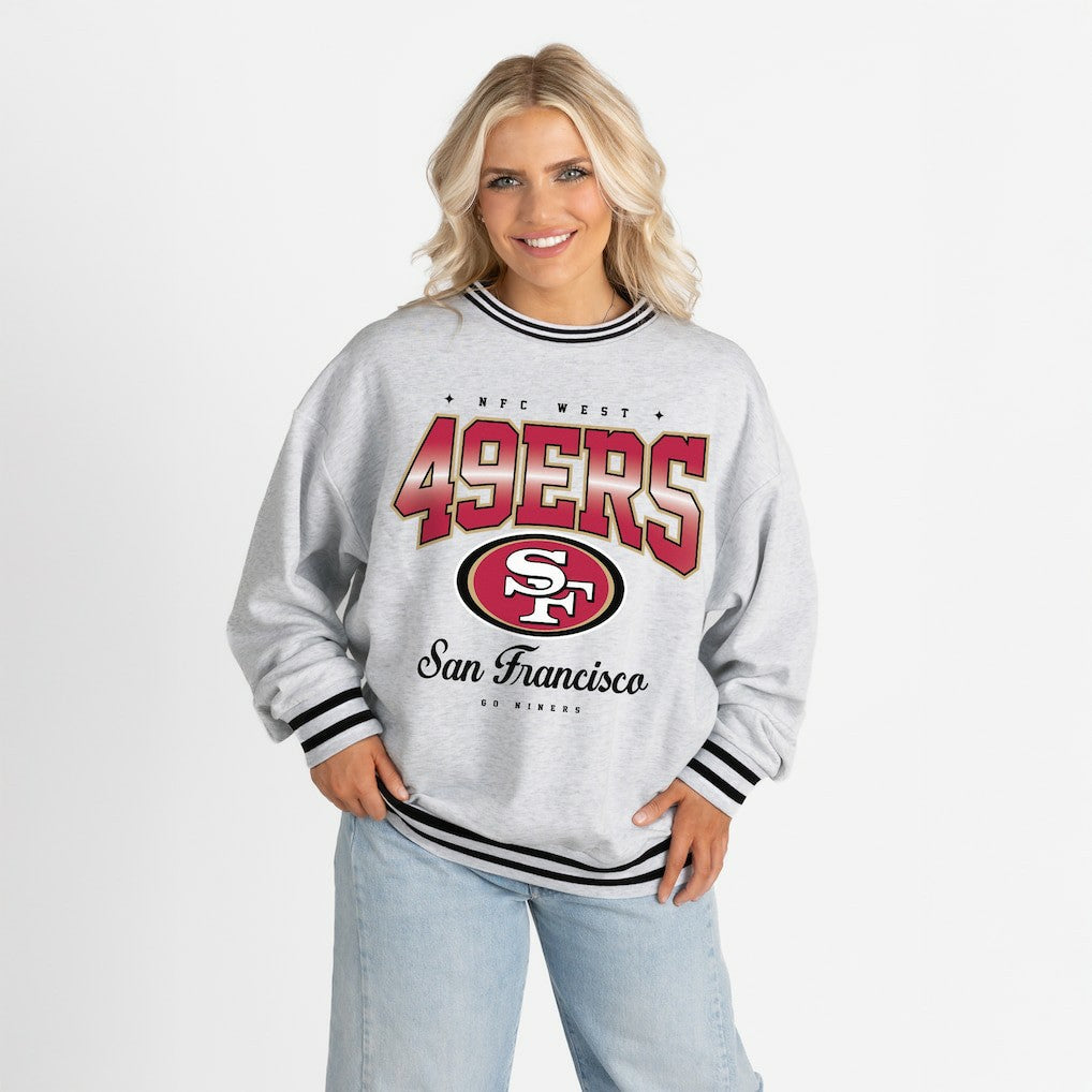 NFL San Francisco 49ers Gameday Couture Women's Oversized Gridiron Drive Ringer Stripe Sweatshirt