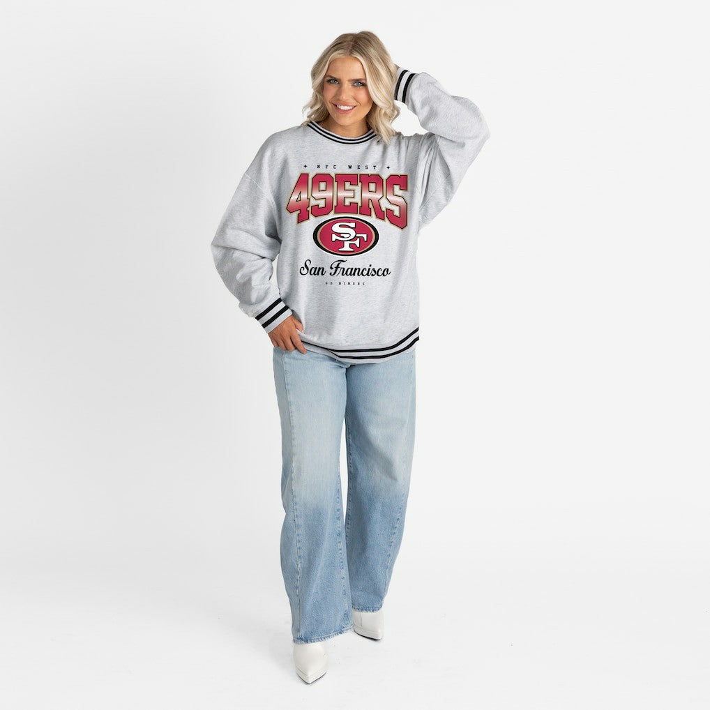 NFL San Francisco 49ers Gameday Couture Women's Oversized Gridiron Drive Ringer Stripe Sweatshirt