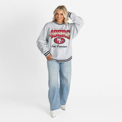 NFL San Francisco 49ers Gameday Couture Women's Oversized Gridiron Drive Ringer Stripe Sweatshirt