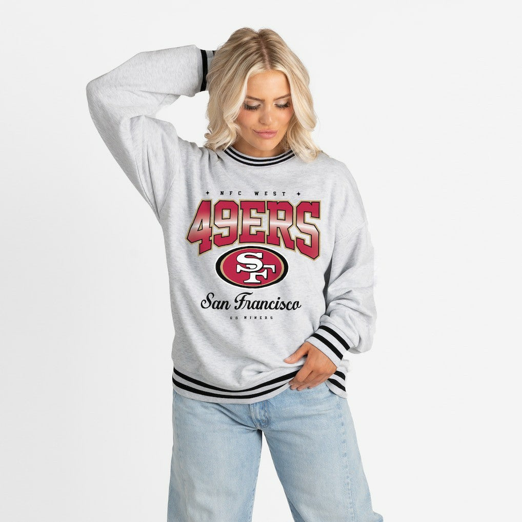 NFL San Francisco 49ers Gameday Couture Women's Oversized Gridiron Drive Ringer Stripe Sweatshirt