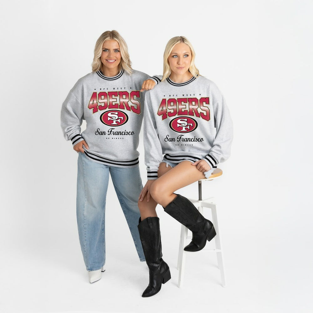NFL San Francisco 49ers Gameday Couture Women's Oversized Gridiron Drive Ringer Stripe Sweatshirt