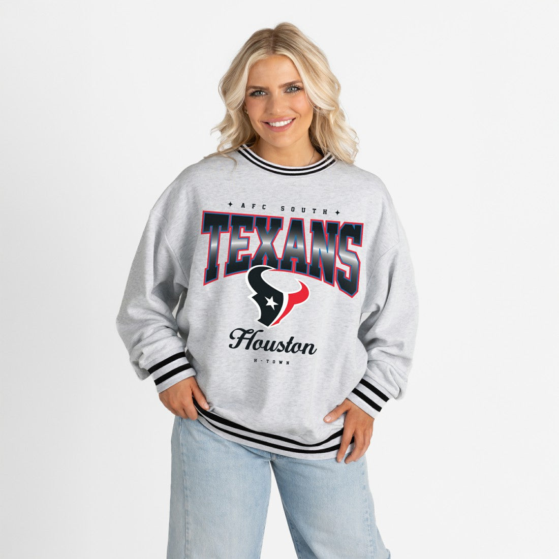 NFL Houston Texans Gameday Couture Women's Oversized Gridiron Drive Ringer Stripe Sweatshirt