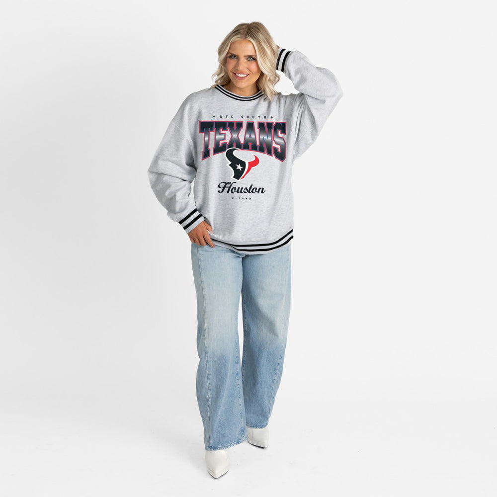 NFL Houston Texans Gameday Couture Women's Oversized Gridiron Drive Ringer Stripe Sweatshirt