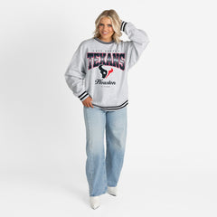 NFL Houston Texans Gameday Couture Women's Oversized Gridiron Drive Ringer Stripe Sweatshirt