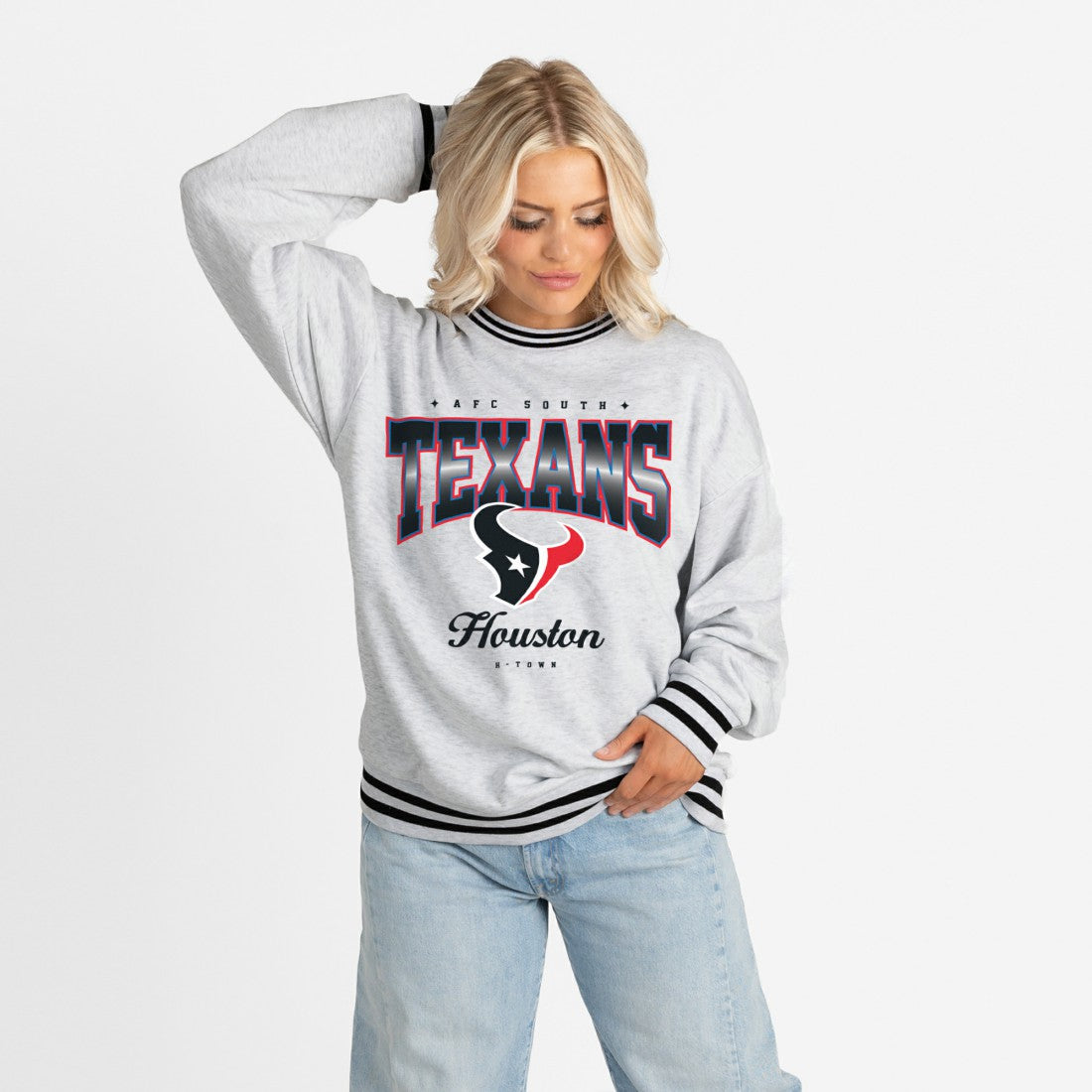 NFL Houston Texans Gameday Couture Women's Oversized Gridiron Drive Ringer Stripe Sweatshirt