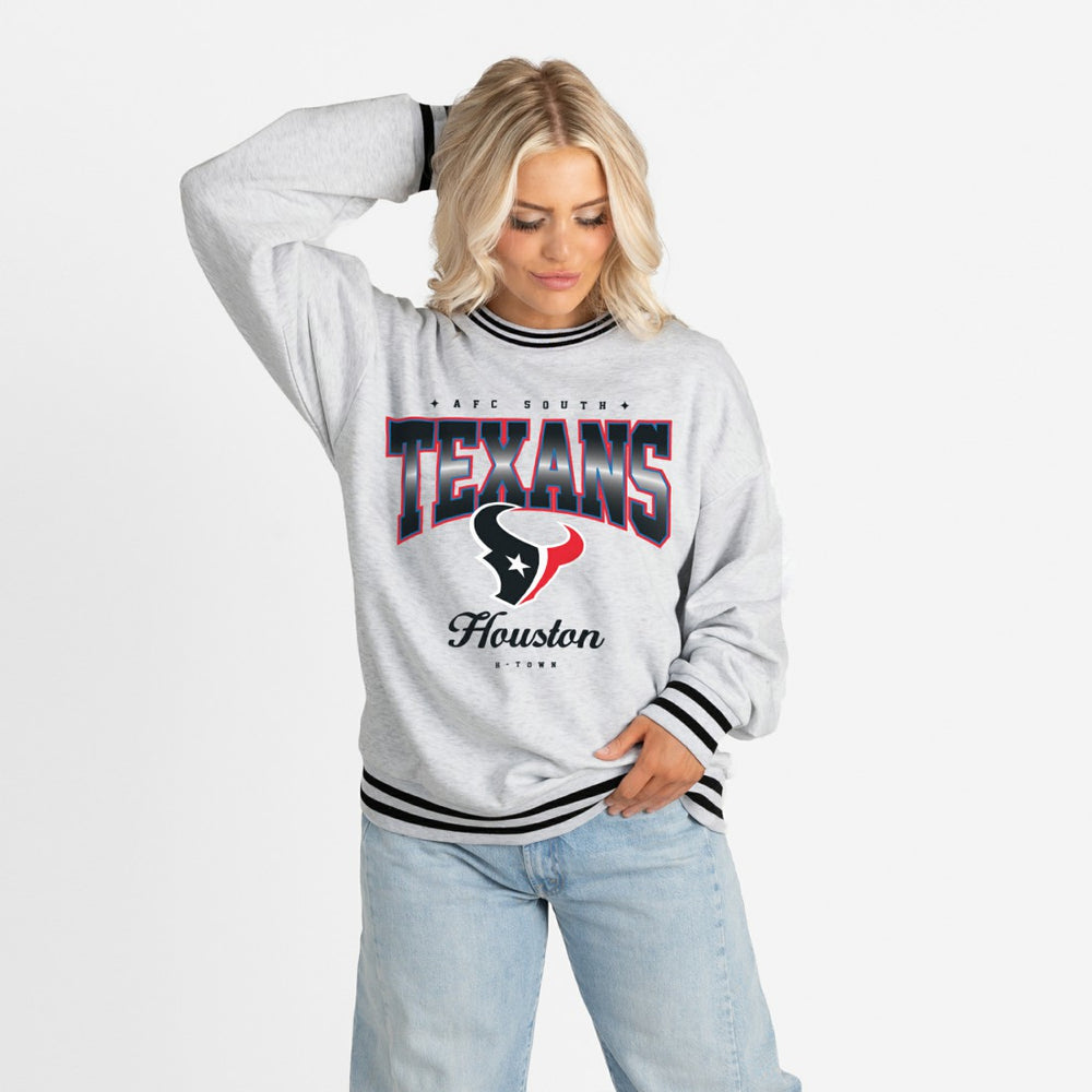 NFL Houston Texans Gameday Couture Women's Oversized Gridiron Drive Ringer Stripe Sweatshirt