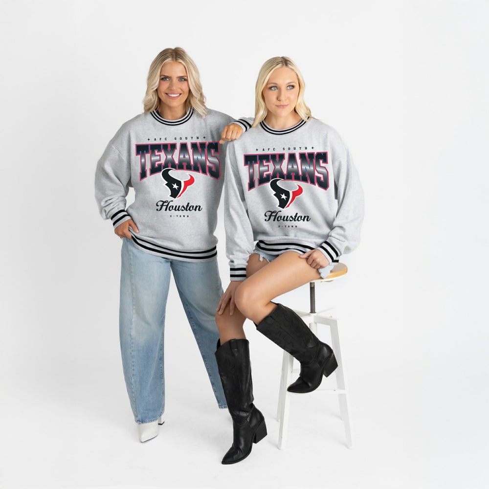 NFL Houston Texans Gameday Couture Women's Oversized Gridiron Drive Ringer Stripe Sweatshirt