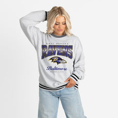 NFL Baltimore Ravens Gameday Couture Women's Oversized Gridiron Drive Ringer Stripe Sweatshirt
