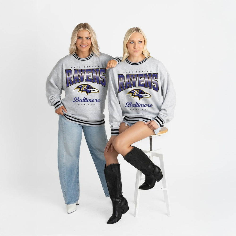 NFL Baltimore Ravens Gameday Couture Women's Oversized Gridiron Drive Ringer Stripe Sweatshirt