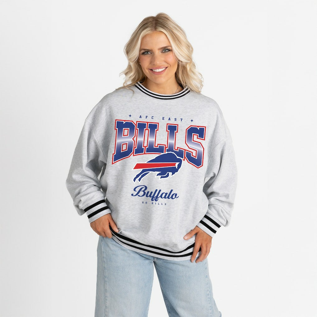 NFL Buffalo Bills Gameday Couture Women's Oversized Gridiron Drive Ringer Stripe Sweatshirt