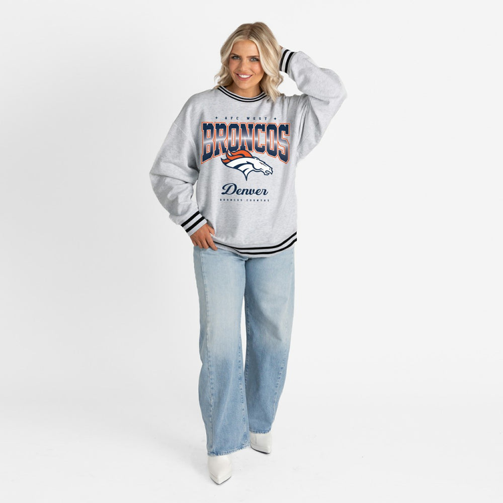 NFL Denver Broncos Gameday Couture Women's Oversized Gridiron Drive Ringer Stripe Sweatshirt