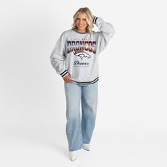 NFL Denver Broncos Gameday Couture Women's Oversized Gridiron Drive Ringer Stripe Sweatshirt
