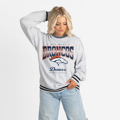 NFL Denver Broncos Gameday Couture Women's Oversized Gridiron Drive Ringer Stripe Sweatshirt