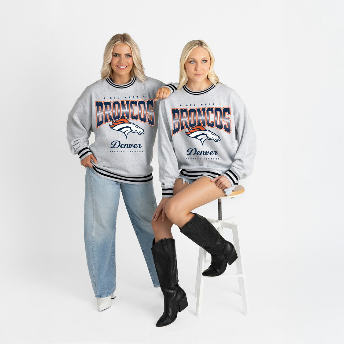 NFL Denver Broncos Gameday Couture Women's Oversized Gridiron Drive Ringer Stripe Sweatshirt