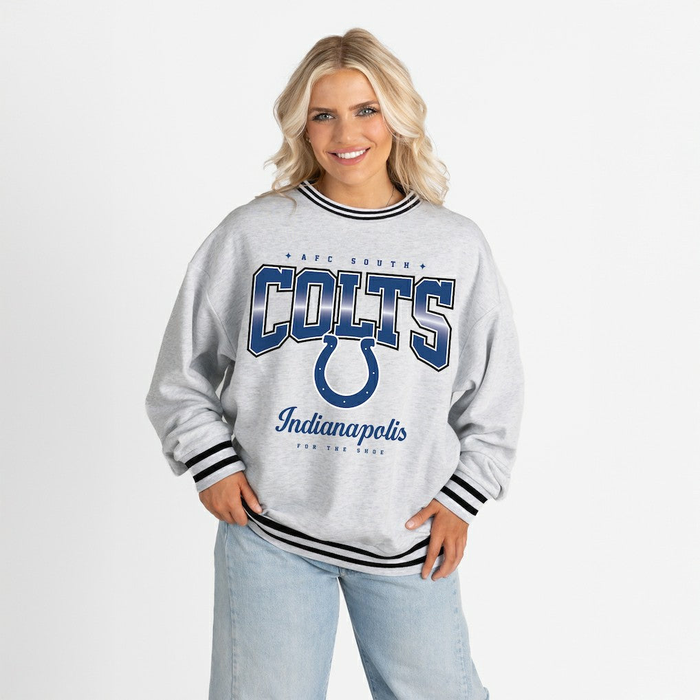 NFL Indianapolis Colts Gameday Couture Women's Oversized Gridiron Drive Ringer Stripe Sweatshirt