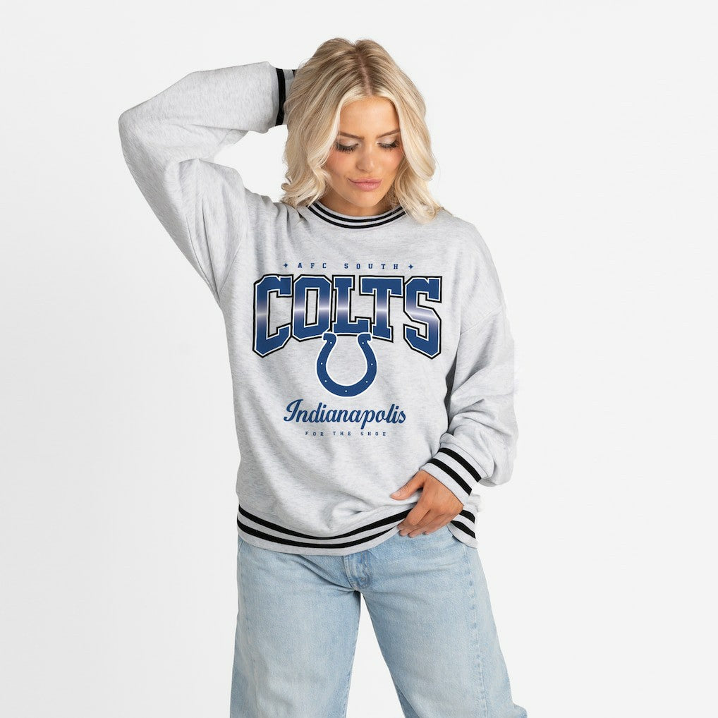 NFL Indianapolis Colts Gameday Couture Women's Oversized Gridiron Drive Ringer Stripe Sweatshirt