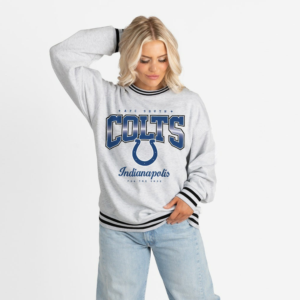 NFL Indianapolis Colts Gameday Couture Women's Oversized Gridiron Drive Ringer Stripe Sweatshirt