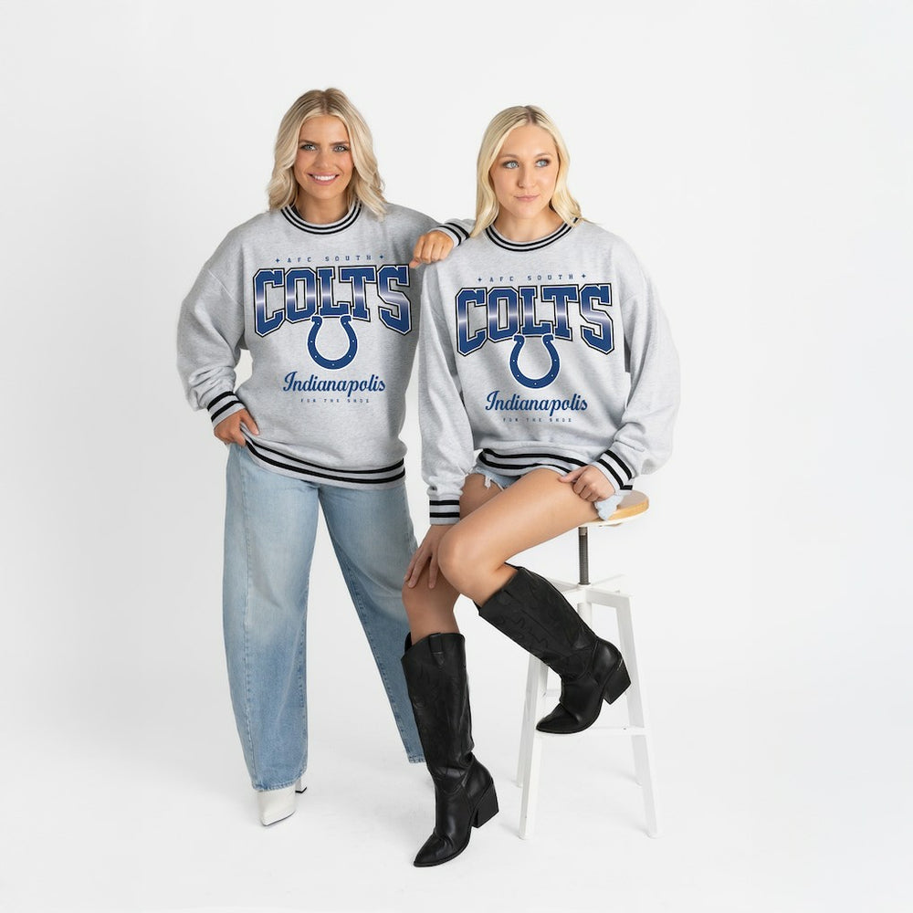 NFL Indianapolis Colts Gameday Couture Women's Oversized Gridiron Drive Ringer Stripe Sweatshirt