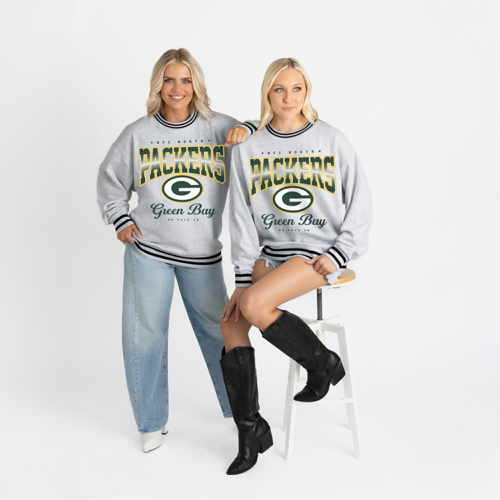 NFL Green Bay Packers Gameday Couture Women's Oversized Gridiron Drive Ringer Stripe Sweatshirt