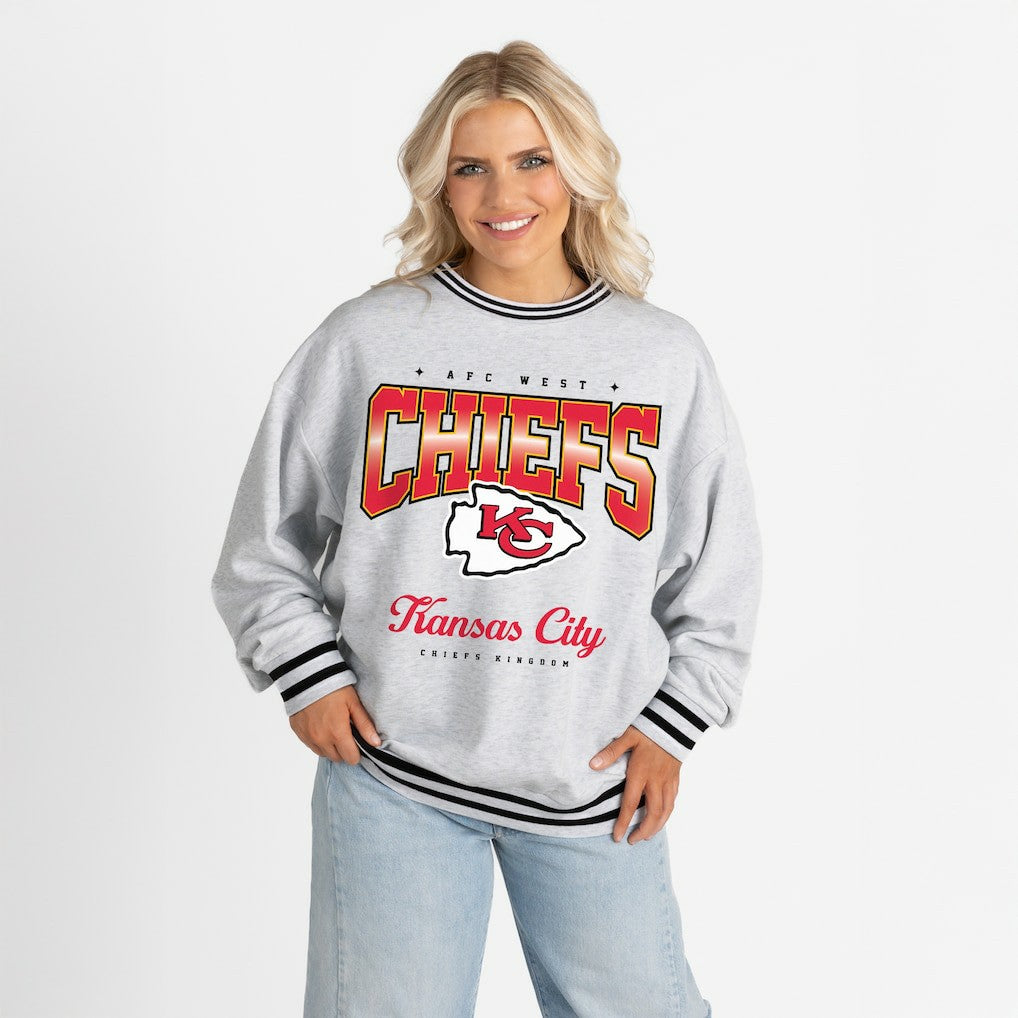 NFL Kansas City Chiefs Gameday Couture Women's Oversized Gridiron Drive Ringer Stripe Sweatshirt