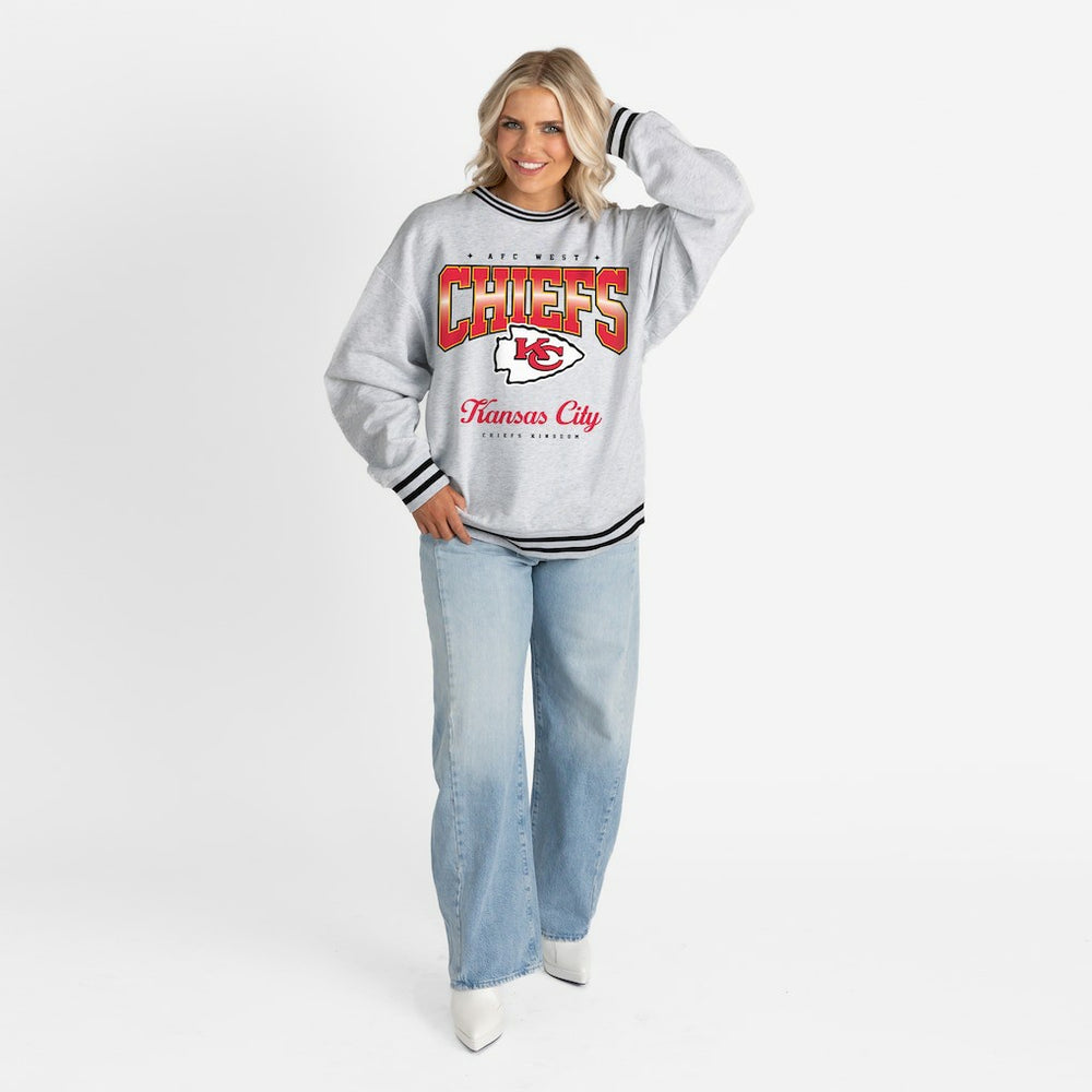 NFL Kansas City Chiefs Gameday Couture Women's Oversized Gridiron Drive Ringer Stripe Sweatshirt