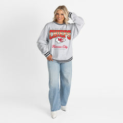 NFL Kansas City Chiefs Gameday Couture Women's Oversized Gridiron Drive Ringer Stripe Sweatshirt