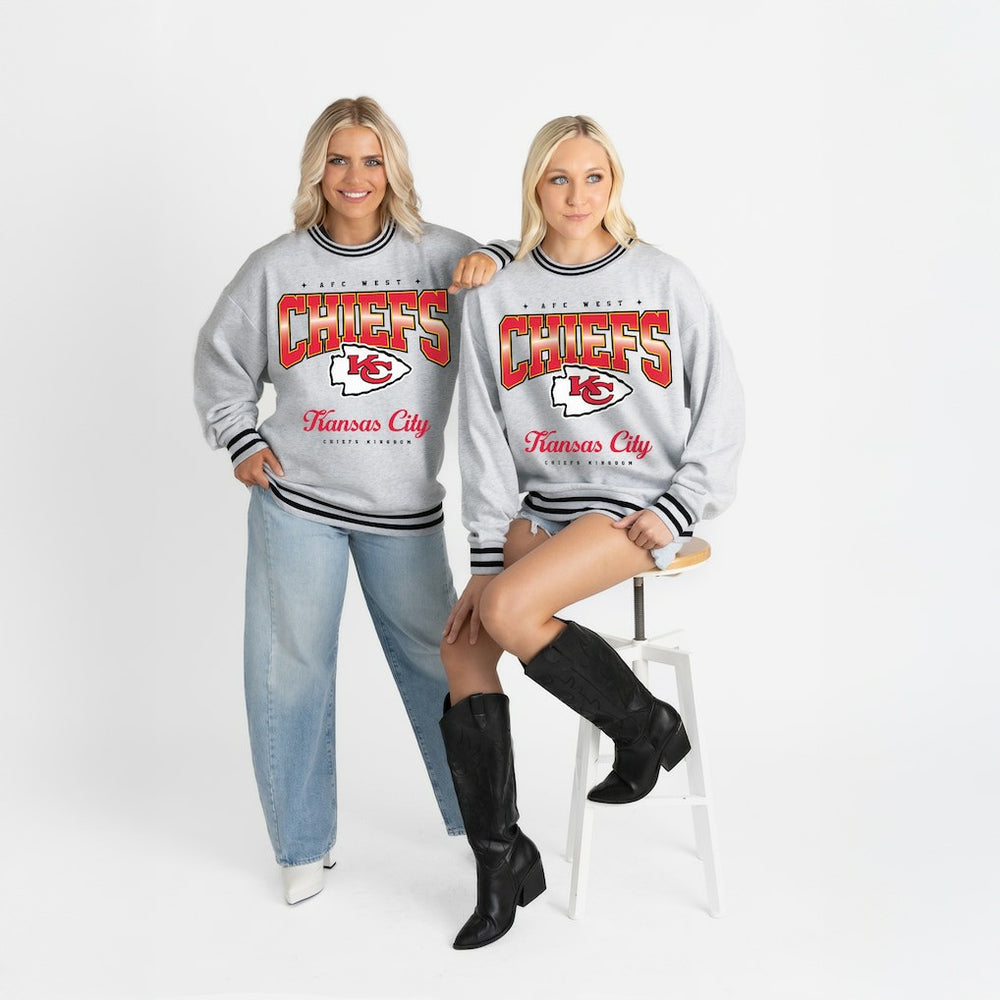 NFL Kansas City Chiefs Gameday Couture Women's Oversized Gridiron Drive Ringer Stripe Sweatshirt