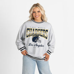 NFL Los Angeles Chargers Gameday Couture Women's Oversized Gridiron Drive Ringer Stripe Sweatshirt