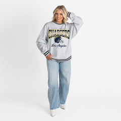 NFL Los Angeles Chargers Gameday Couture Women's Oversized Gridiron Drive Ringer Stripe Sweatshirt