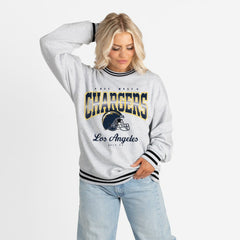 NFL Los Angeles Chargers Gameday Couture Women's Oversized Gridiron Drive Ringer Stripe Sweatshirt
