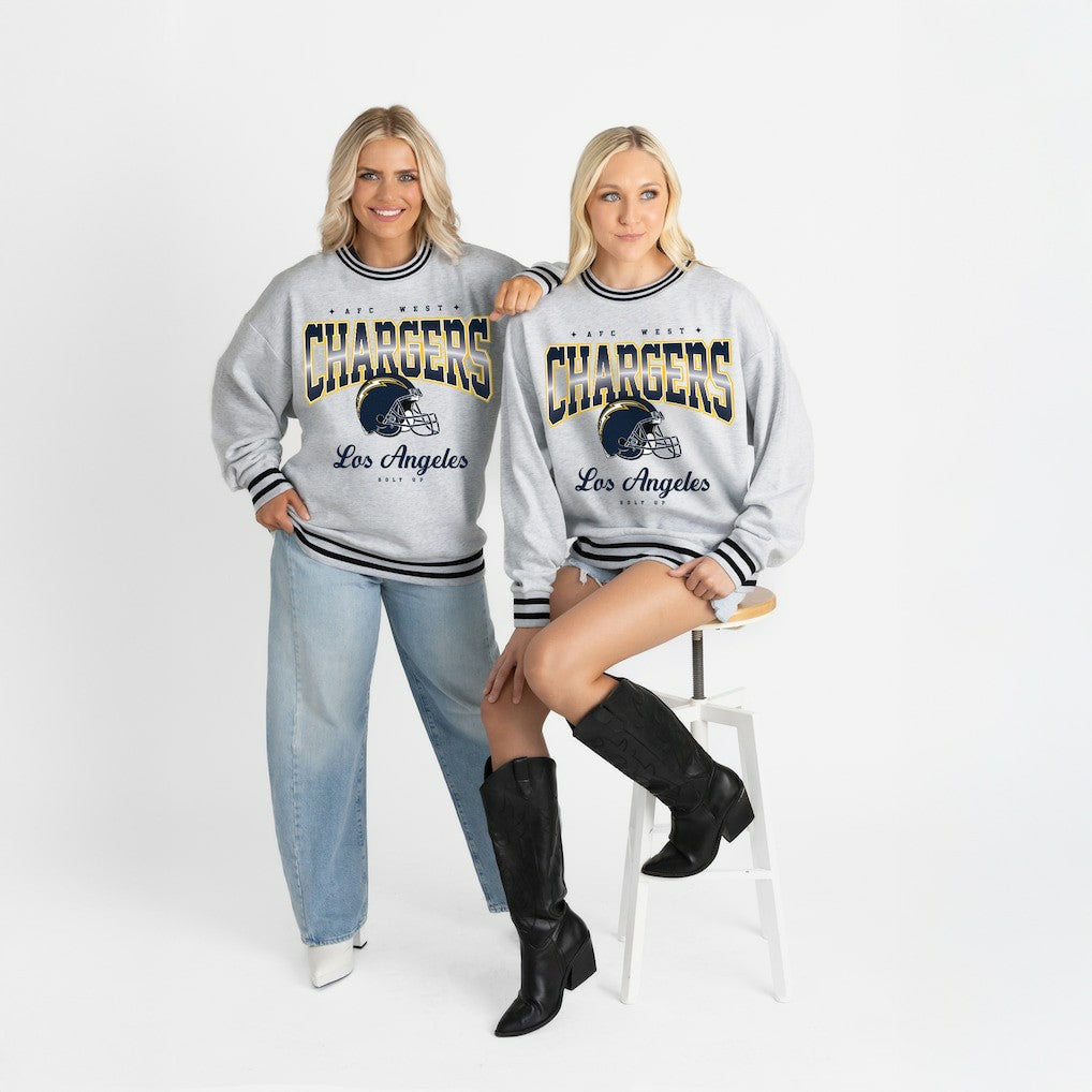 NFL Los Angeles Chargers Gameday Couture Women's Oversized Gridiron Drive Ringer Stripe Sweatshirt