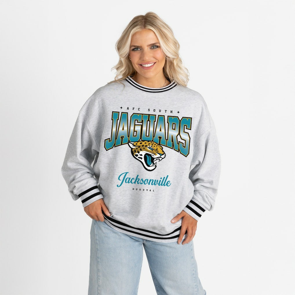 NFL Jacksonville Jaguars Gameday Couture Women's Oversized Gridiron Drive Ringer Stripe Sweatshirt