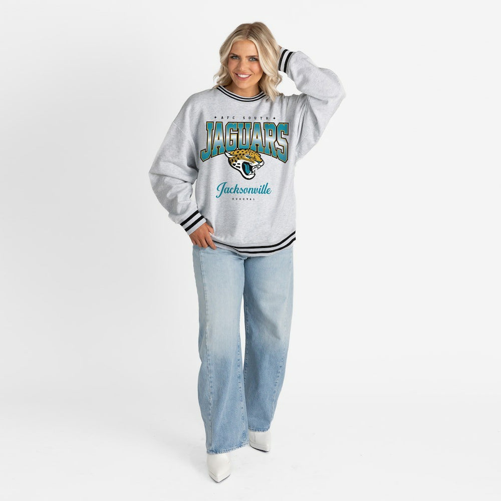 NFL Jacksonville Jaguars Gameday Couture Women's Oversized Gridiron Drive Ringer Stripe Sweatshirt
