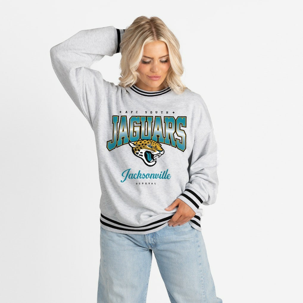 NFL Jacksonville Jaguars Gameday Couture Women's Oversized Gridiron Drive Ringer Stripe Sweatshirt