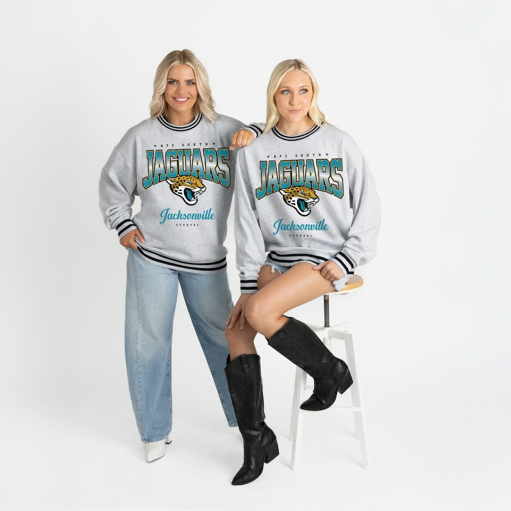 NFL Jacksonville Jaguars Gameday Couture Women's Oversized Gridiron Drive Ringer Stripe Sweatshirt