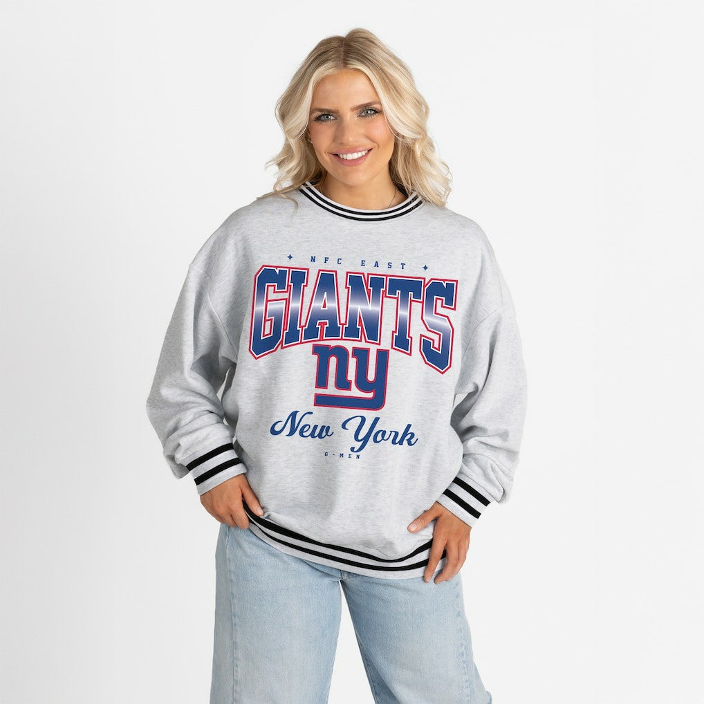 NFL New York Giants Gameday Couture Women's Oversized Gridiron Drive Ringer Stripe Sweatshirt