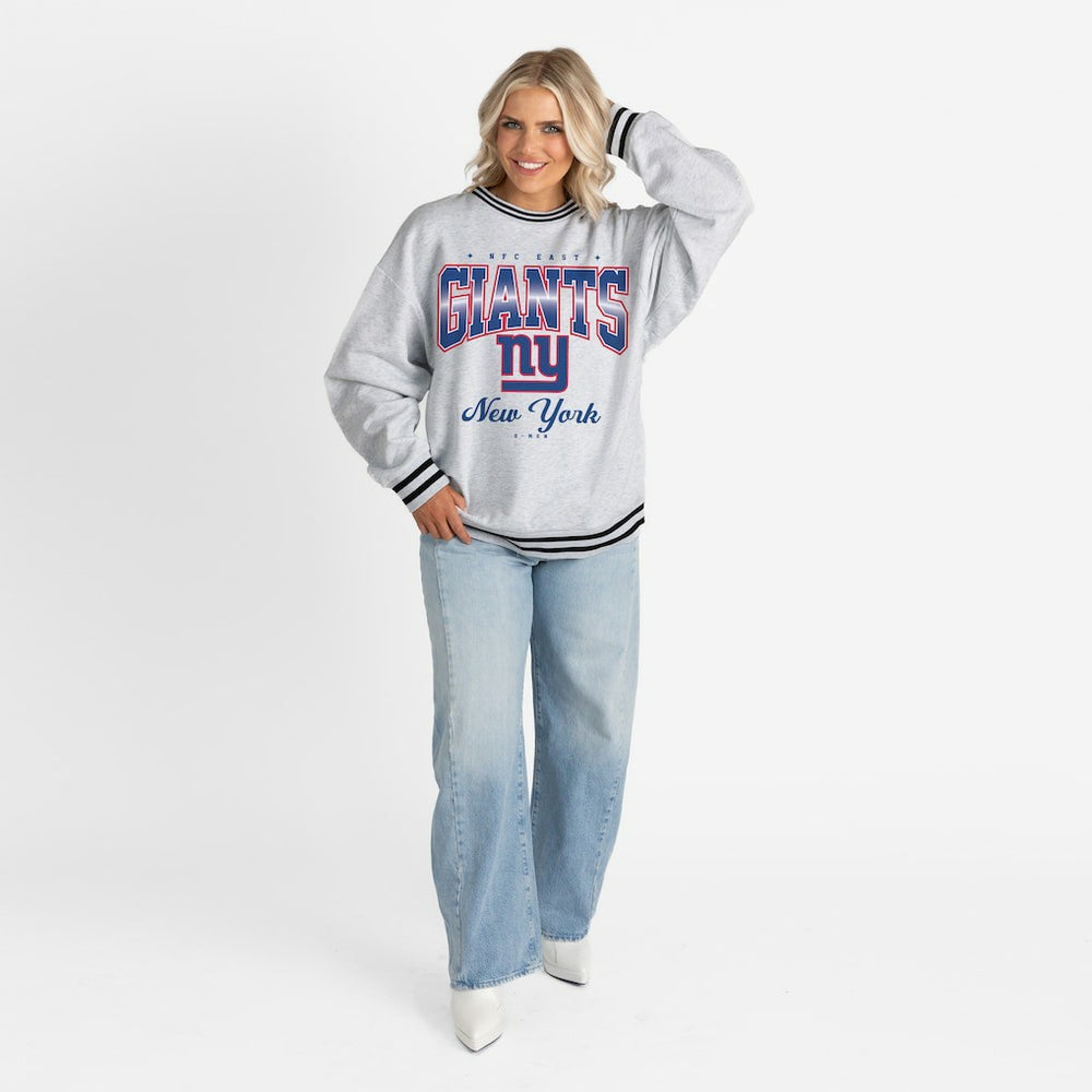 NFL New York Giants Gameday Couture Women's Oversized Gridiron Drive Ringer Stripe Sweatshirt
